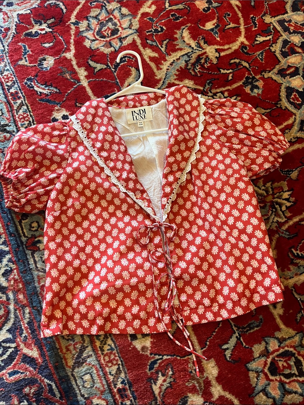 Red Daisy Tie-Front Blouse
